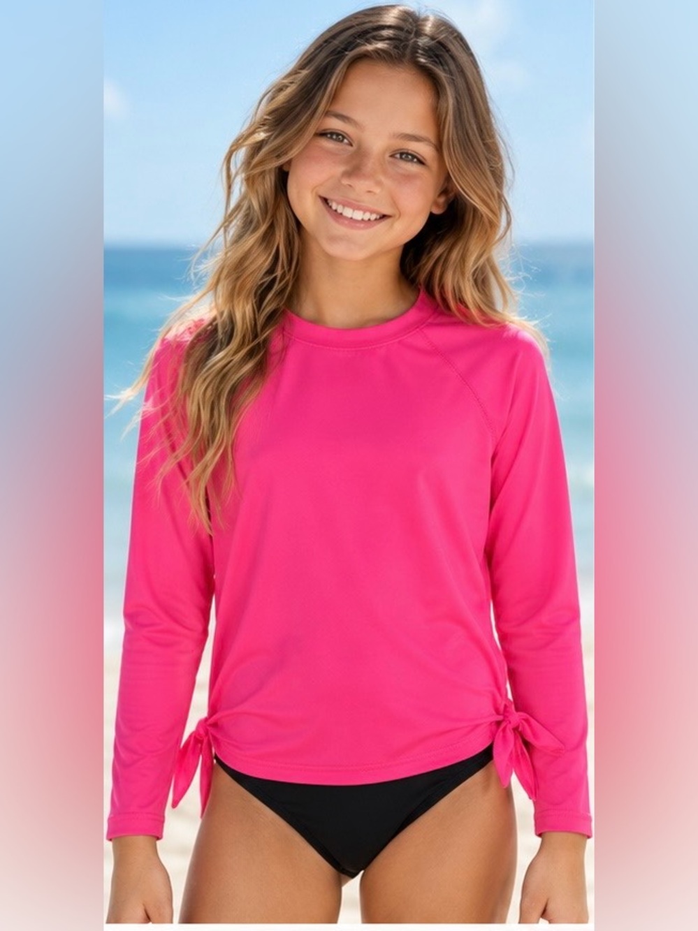 Ocean Gear Girl’s Hot Pink Swim/Rashguard Top with side ties L NWOT